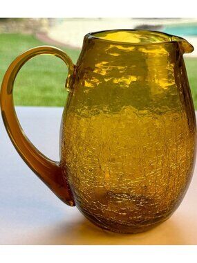 Golden Amber Crackle Glass Medium Pitcher Applied Handle 5.5"